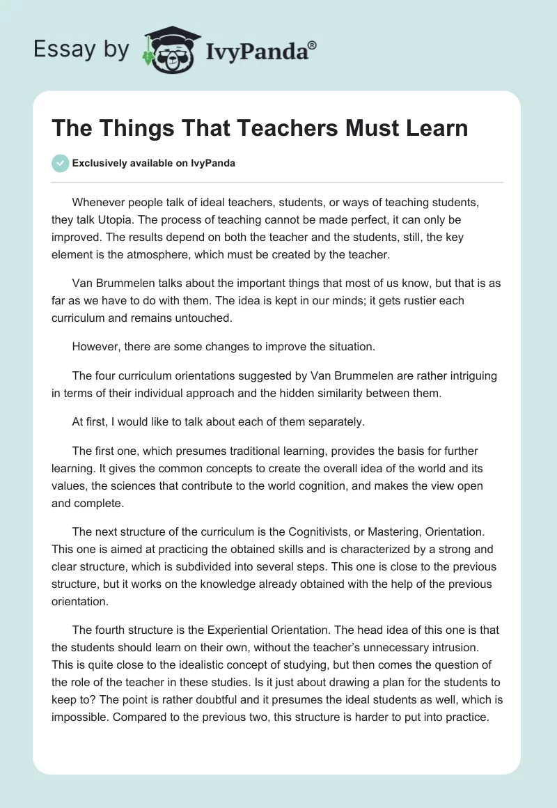 The Things That Teachers Must Learn. Page 1