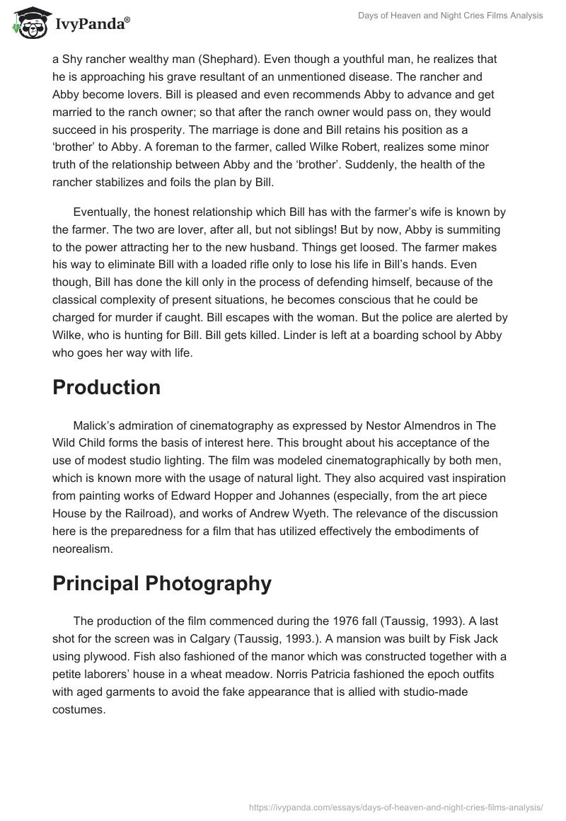 "Days of Heaven" and "Night Cries" Films Analysis. Page 5