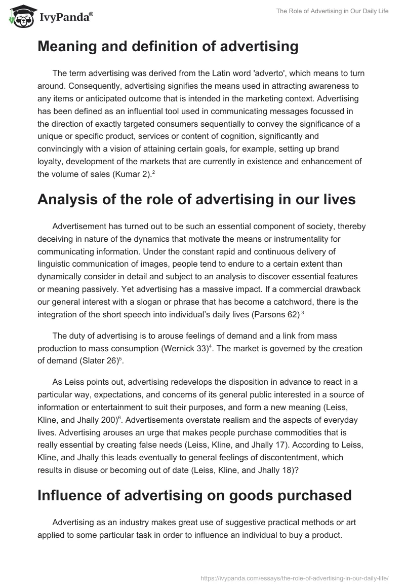 The Role of Advertising in Our Daily Life. Page 2
