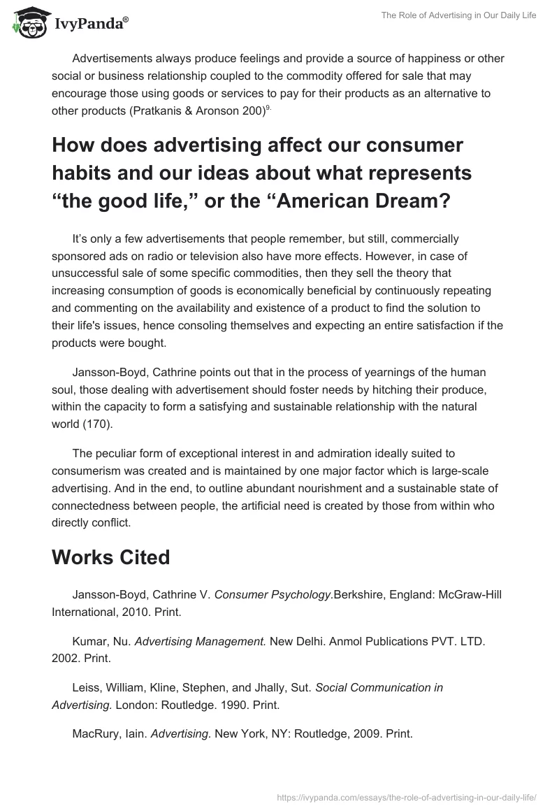 The Role of Advertising in Our Daily Life. Page 4