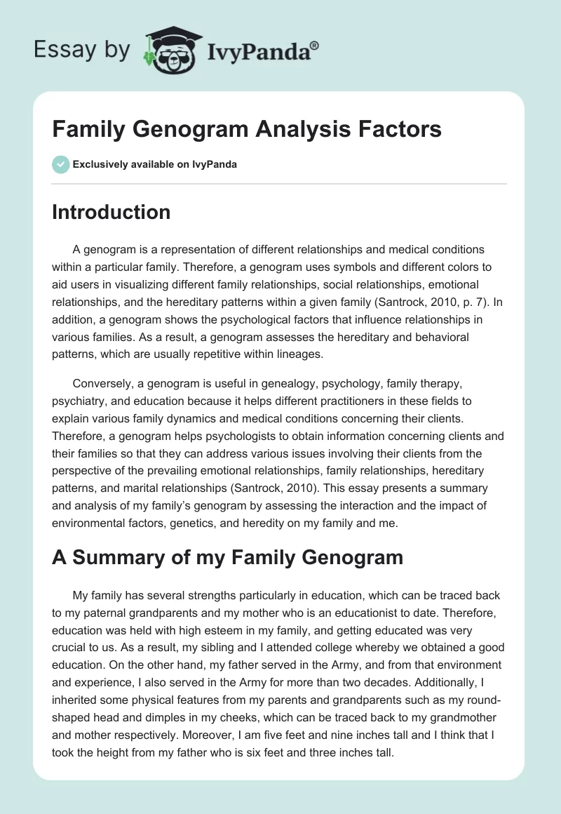 Family Genogram Analysis Factors. Page 1