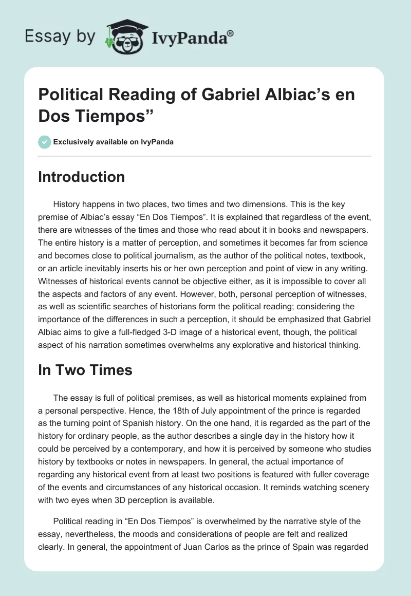 Political Reading of Gabriel Albiac’s "en Dos Tiempos”. Page 1