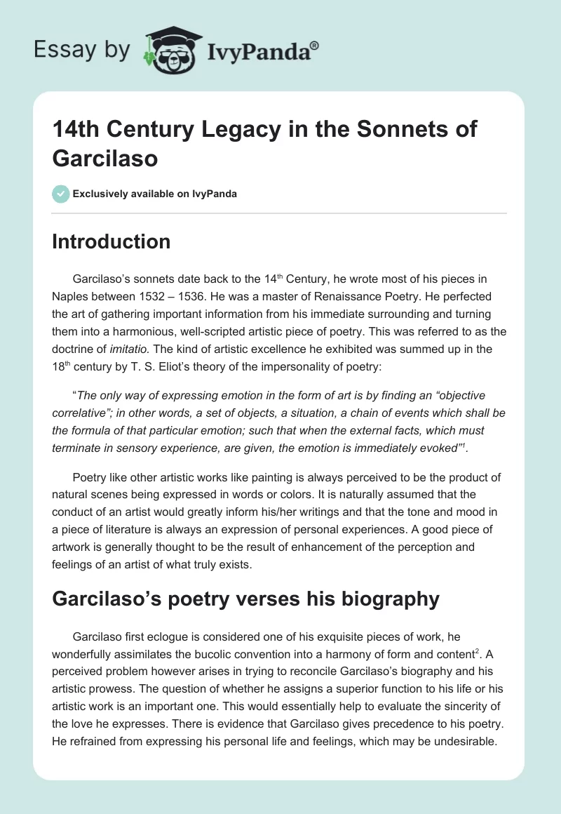 14th Century Legacy in the Sonnets of Garcilaso. Page 1