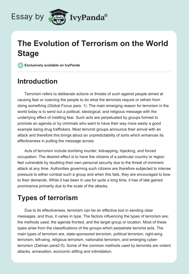 The Evolution of Terrorism on the World Stage. Page 1