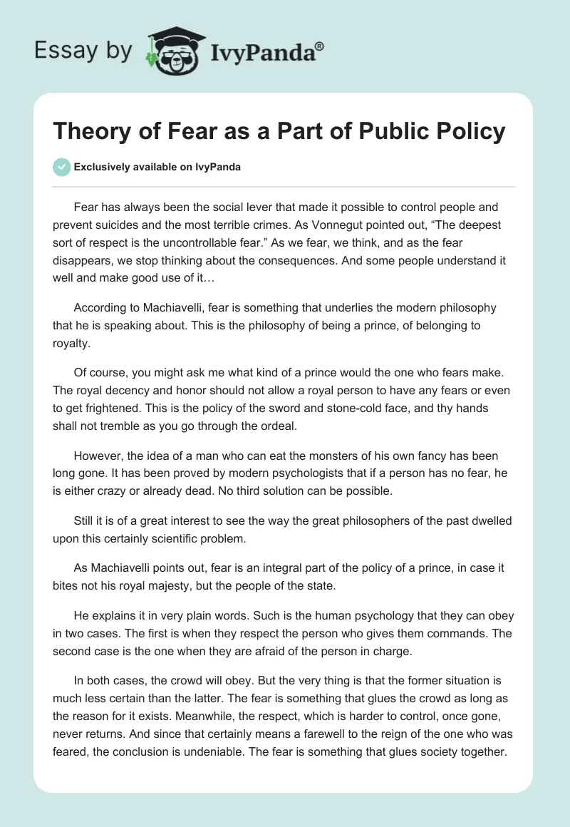 Theory of Fear as a Part of Public Policy. Page 1