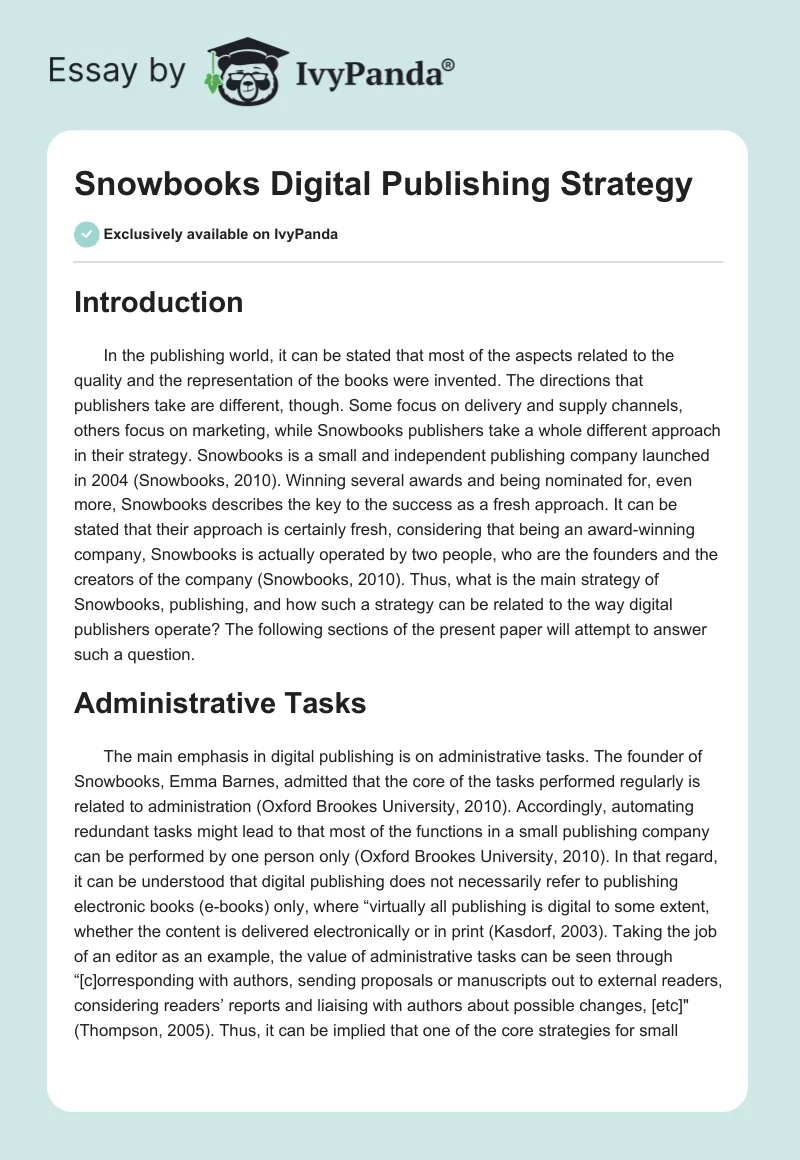 Snowbooks Digital Publishing Strategy. Page 1