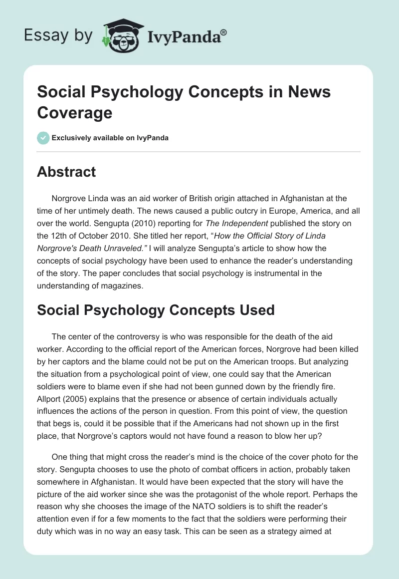 Social Psychology Concepts in News Coverage. Page 1
