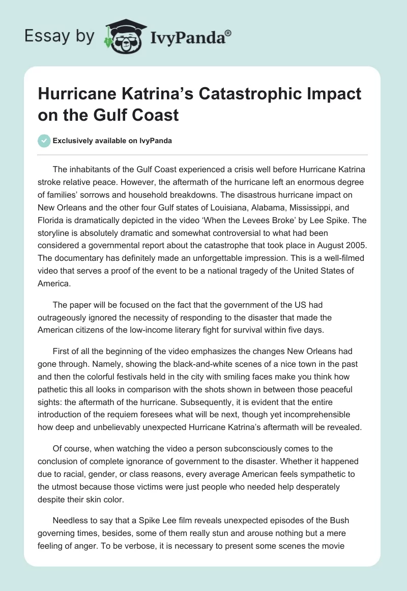 Hurricane Katrina’s Catastrophic Impact on the Gulf Coast. Page 1