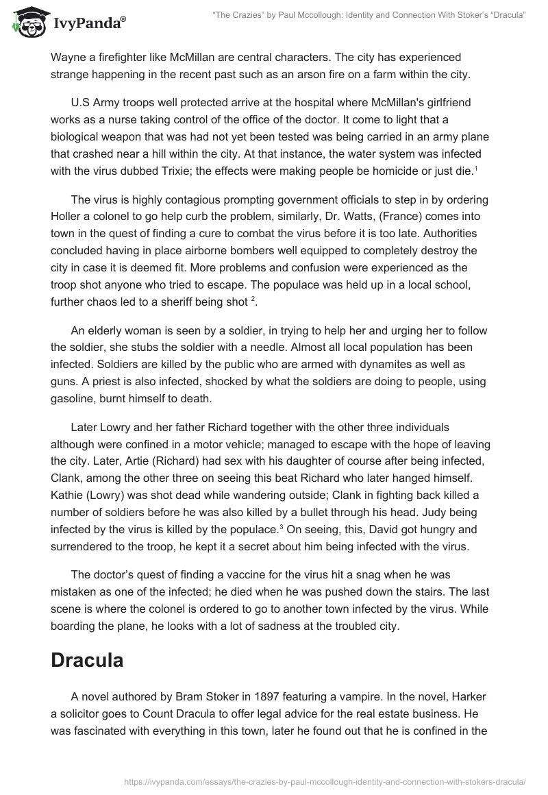 “The Crazies” by Paul Mccollough: Identity and Connection With Stoker’s “Dracula”. Page 2