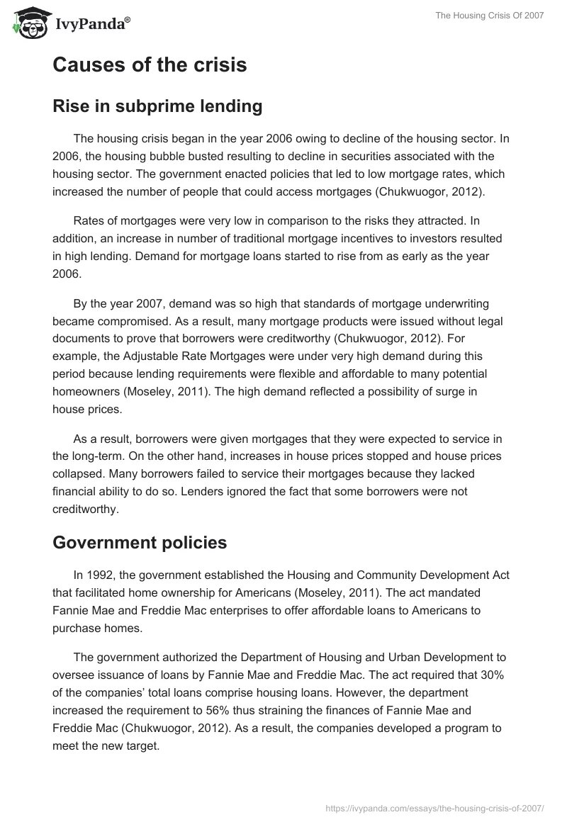 The Housing Crisis Of 2007. Page 2