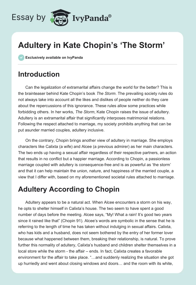 Adultery in Kate Chopin’s ‘The Storm’. Page 1