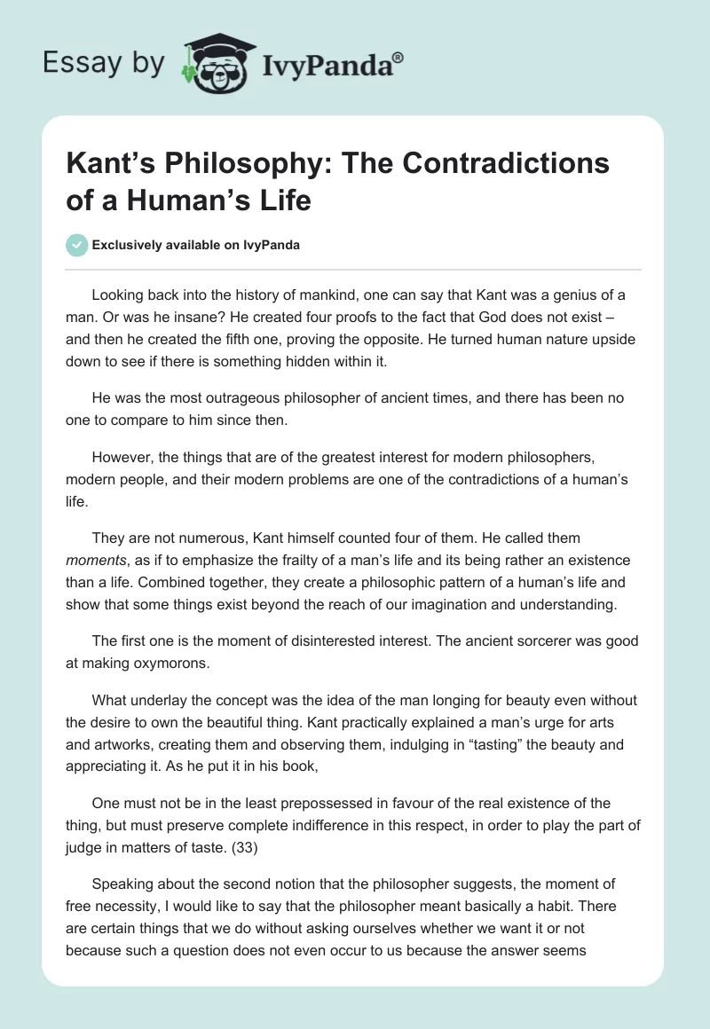 Kant’s Philosophy: The Contradictions of a Human’s Life. Page 1