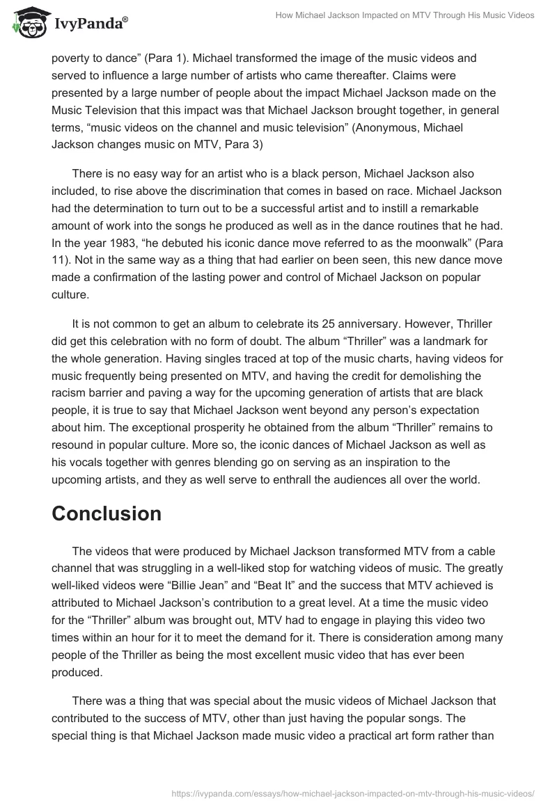 How Michael Jackson Impacted on MTV Through His Music Videos. Page 5