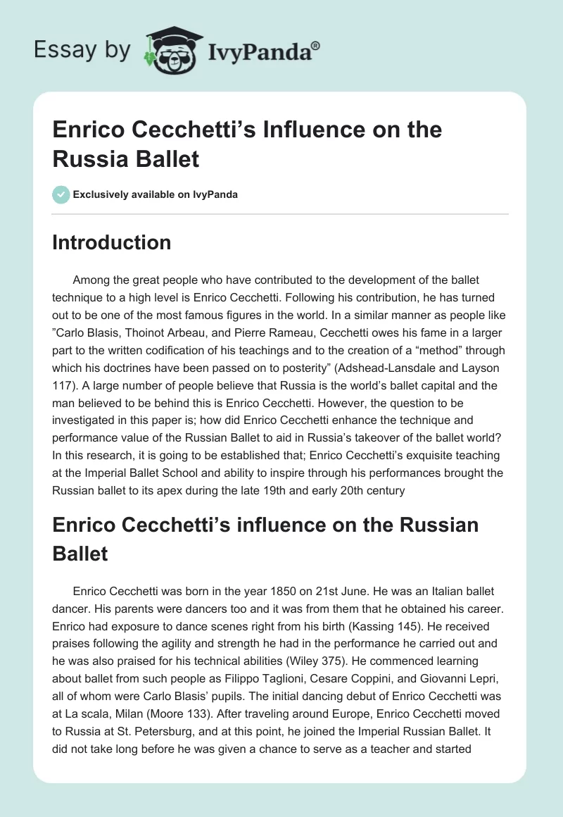 Enrico Cecchetti’s Influence on the Russia Ballet. Page 1