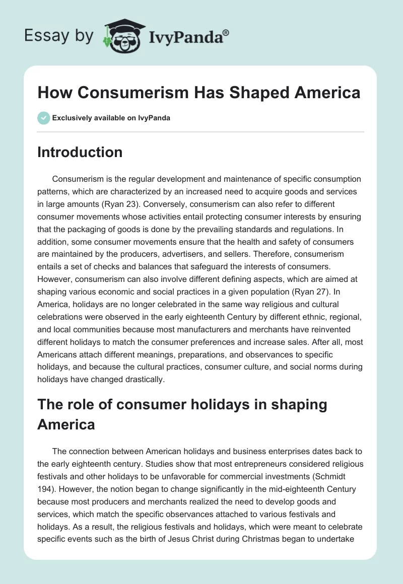 How Consumerism Has Shaped America. Page 1