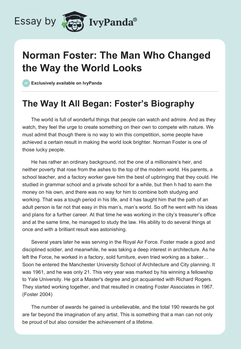 Norman Foster: The Man Who Changed the Way the World Looks. Page 1
