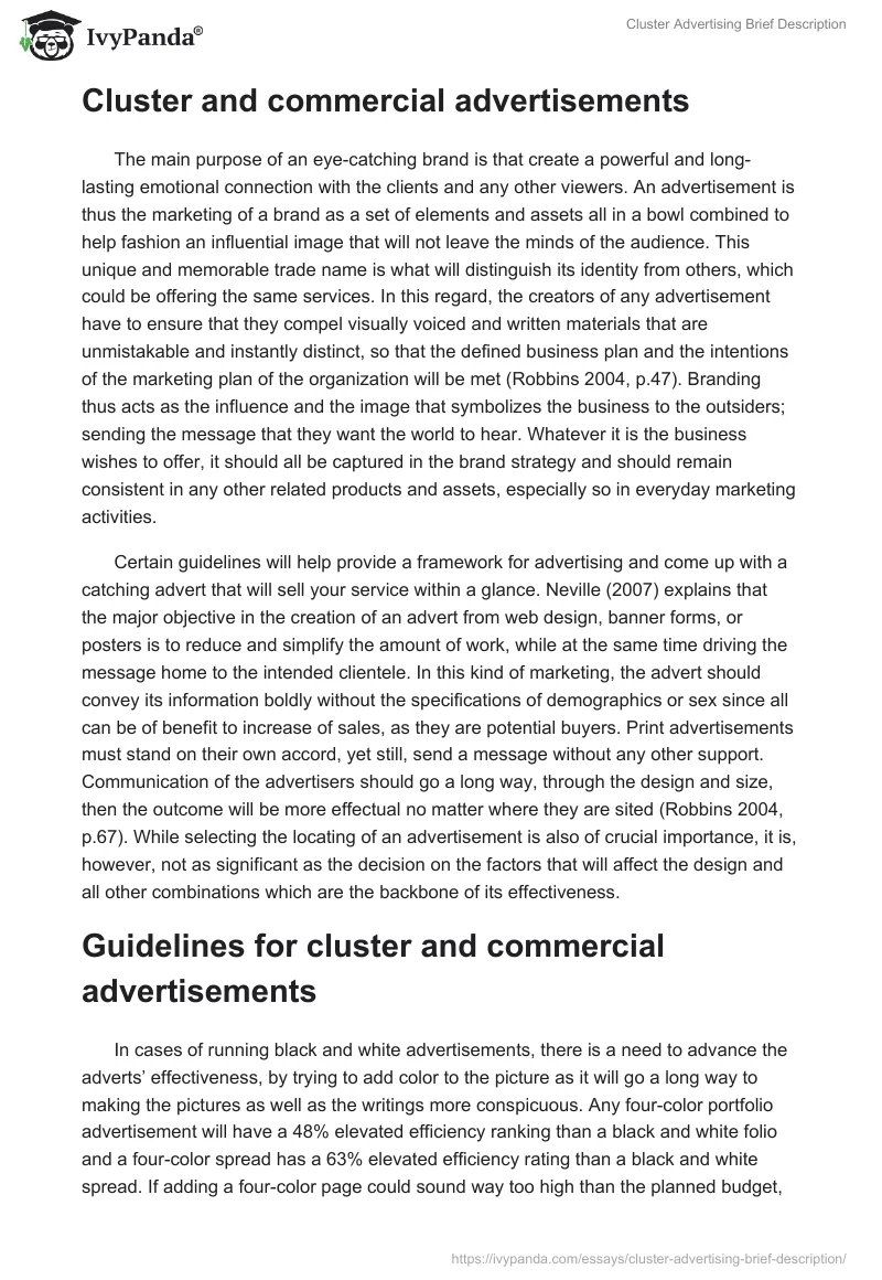 Cluster Advertising Brief Description. Page 2