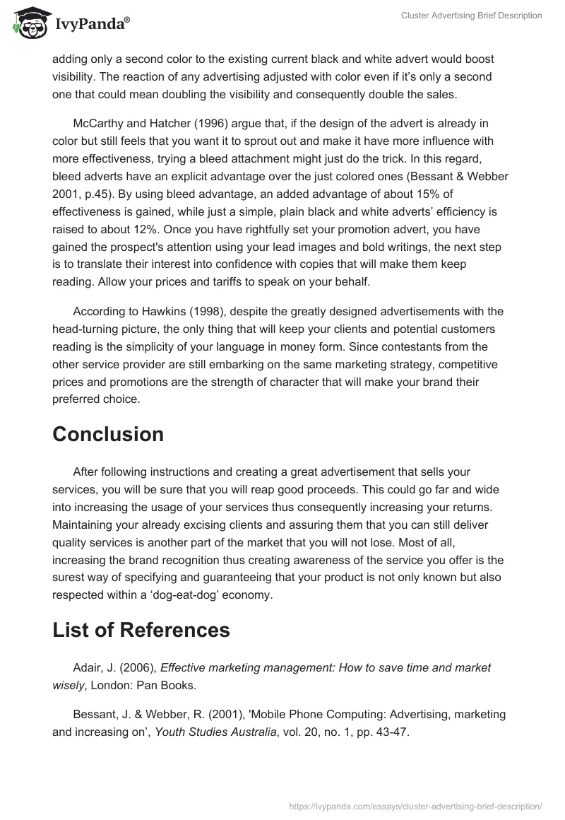 Cluster Advertising Brief Description. Page 3