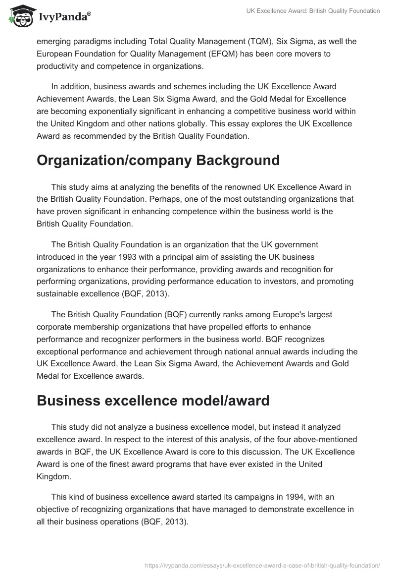 UK Excellence Award: British Quality Foundation. Page 2
