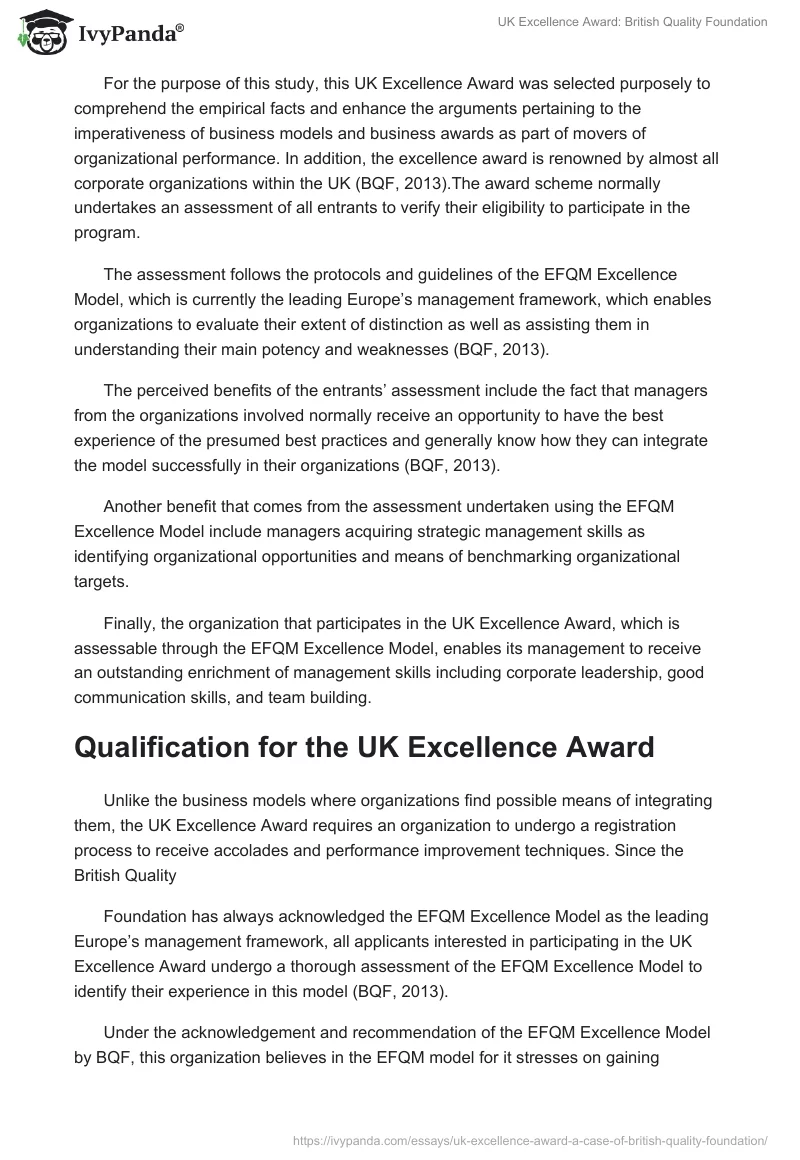 UK Excellence Award: British Quality Foundation. Page 3