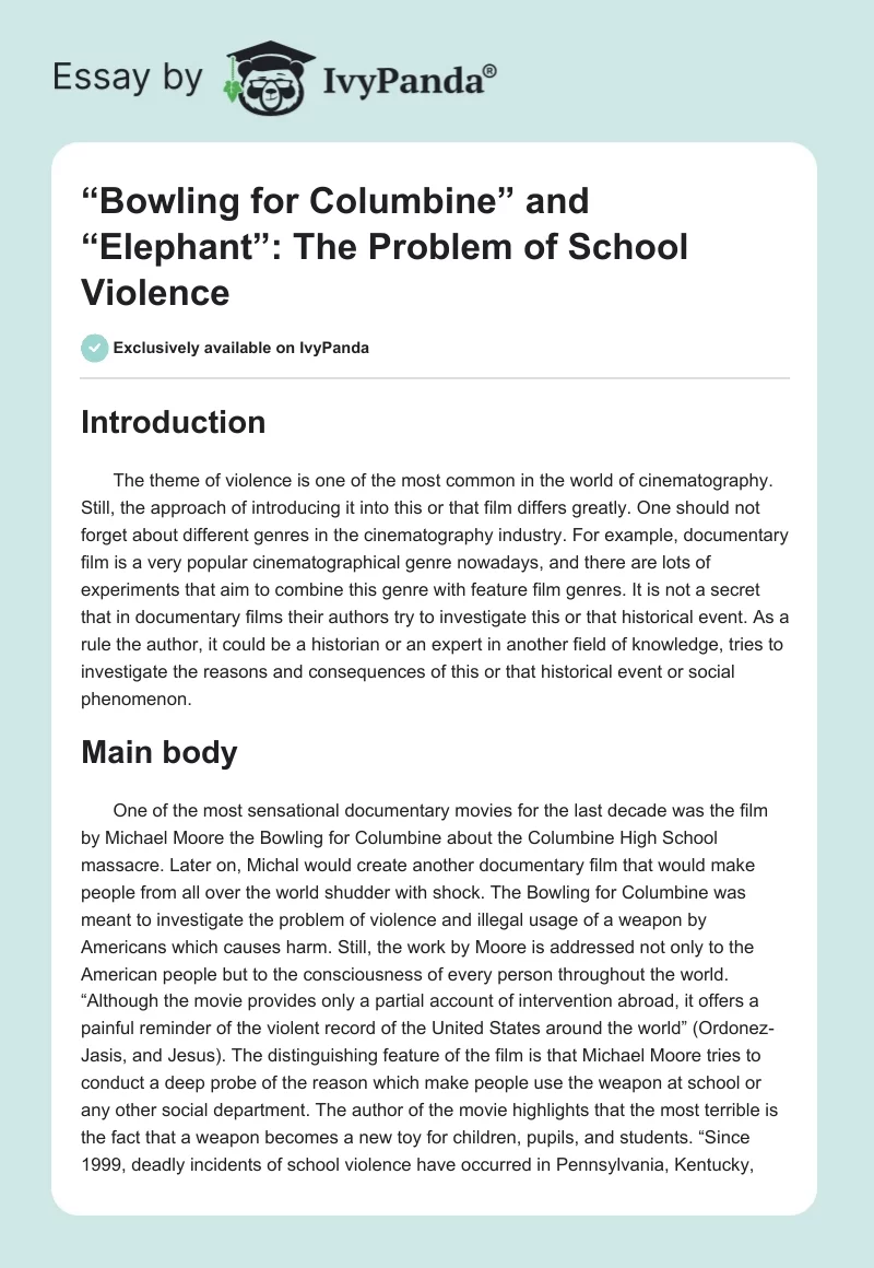 “Bowling for Columbine” and “Elephant”: The Problem of School Violence. Page 1