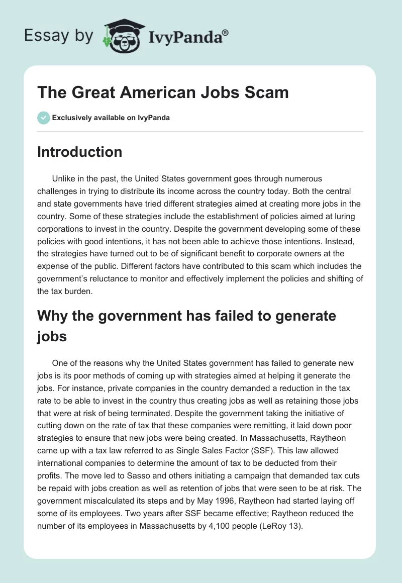 The Great American Jobs Scam. Page 1