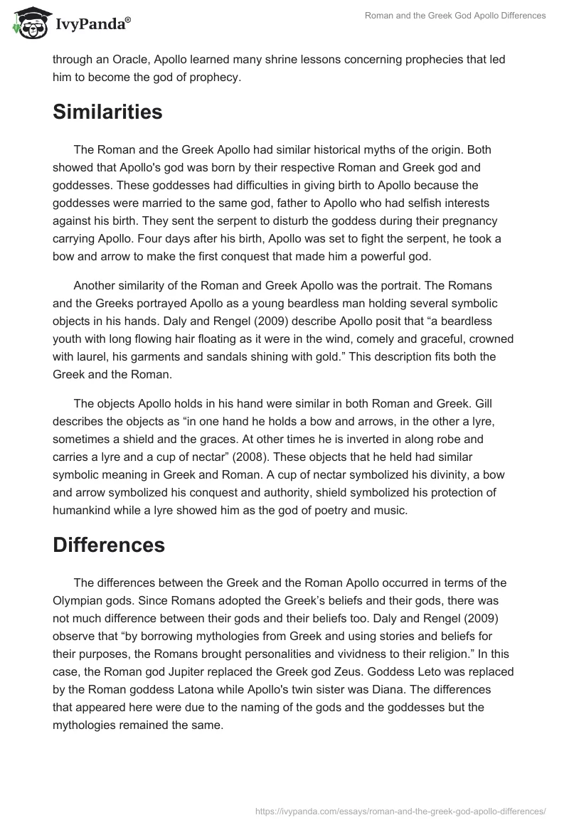 Roman and the Greek God Apollo Differences. Page 2