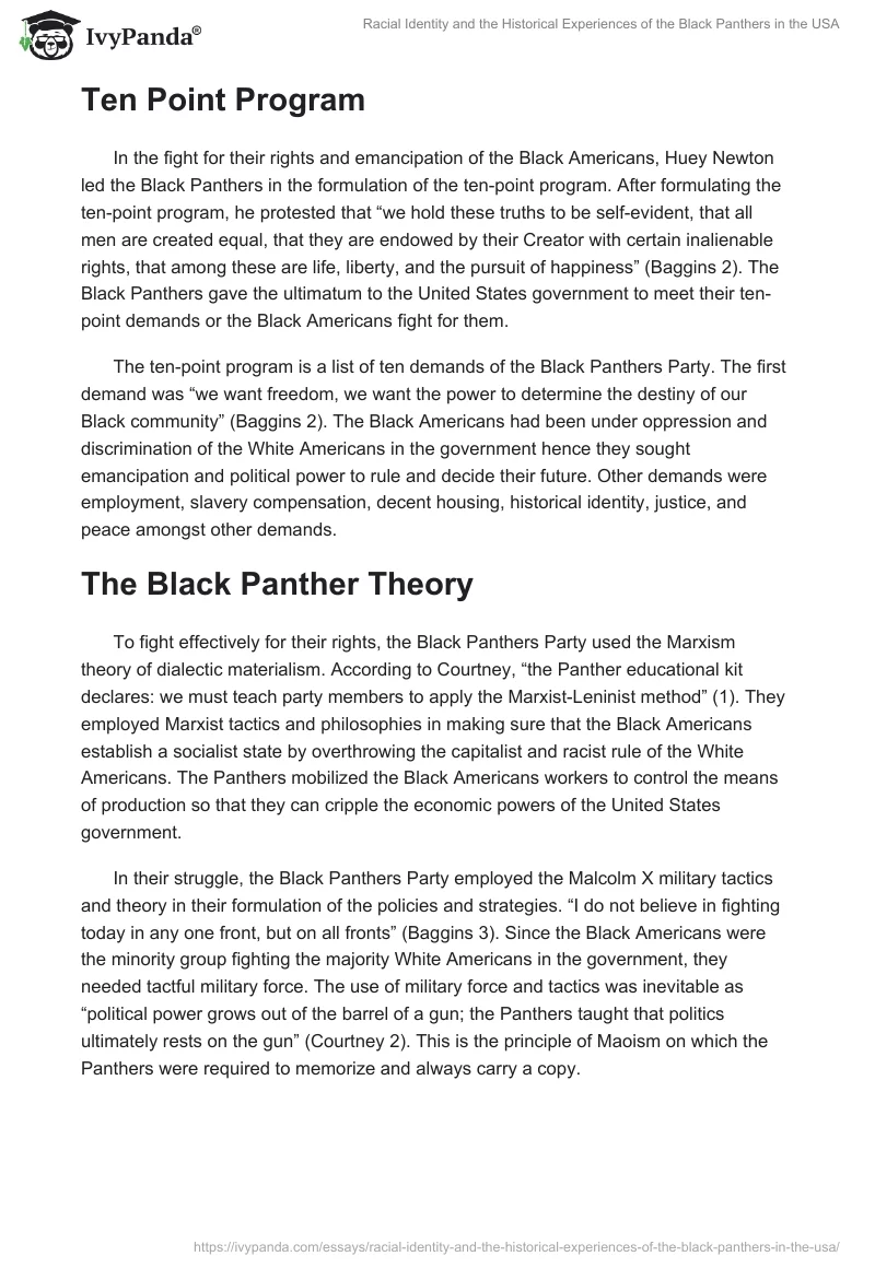 Racial Identity and the Historical Experiences of the Black Panthers in the USA. Page 2