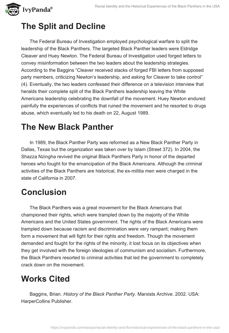Racial Identity and the Historical Experiences of the Black Panthers in the USA. Page 4