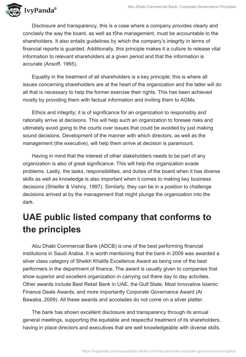 Abu Dhabi Commercial Bank: Corporate Governance Principles. Page 2