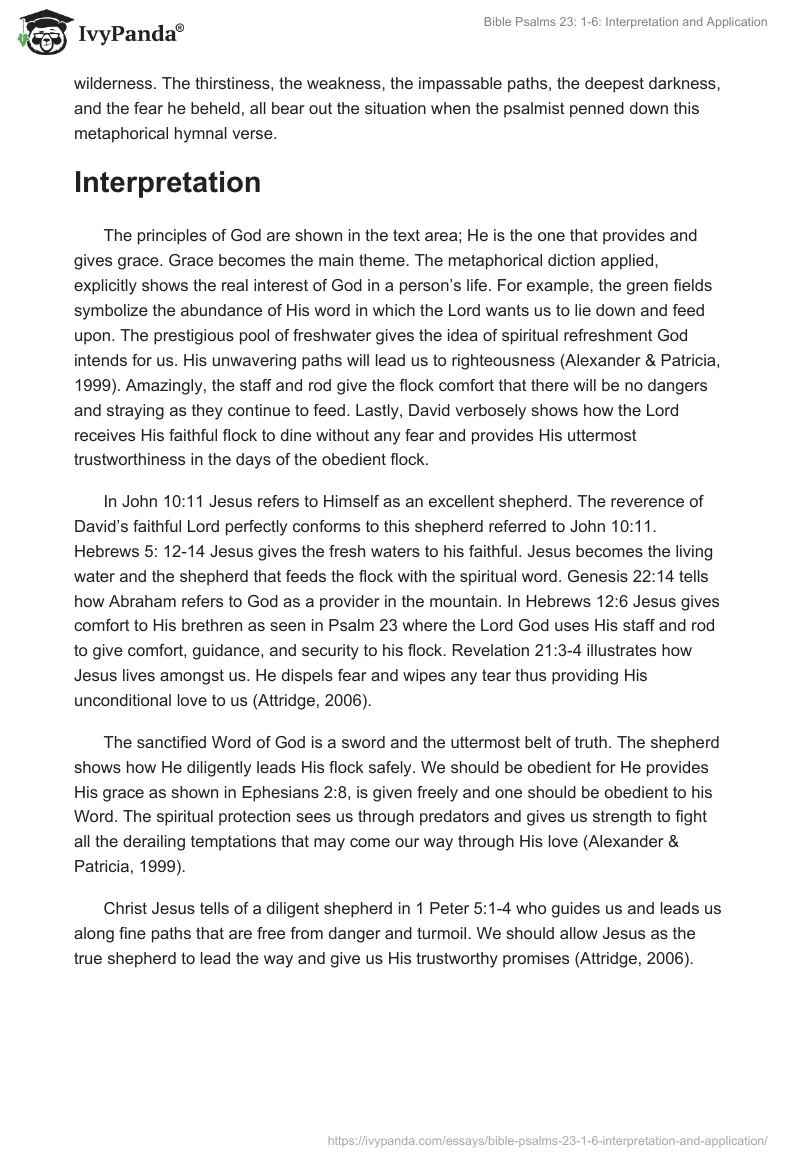 Bible Psalms 23: 1-6: Interpretation and Application. Page 2