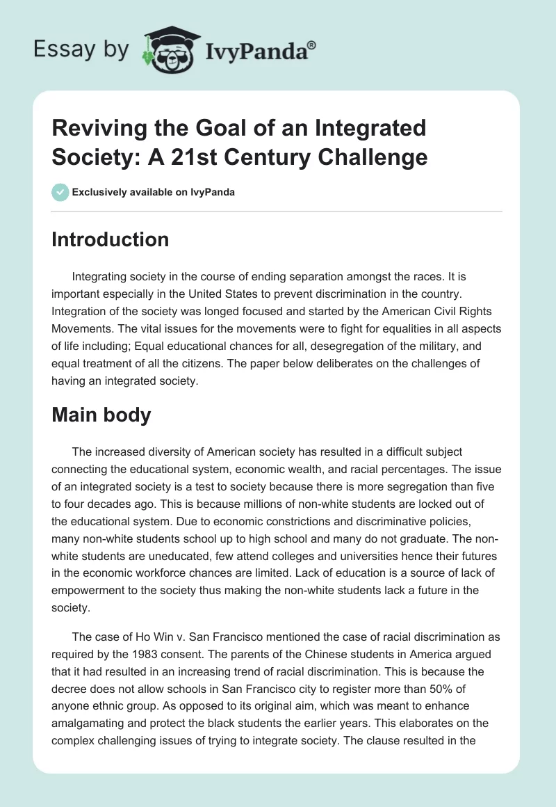 Reviving the Goal of an Integrated Society: A 21st Century Challenge. Page 1