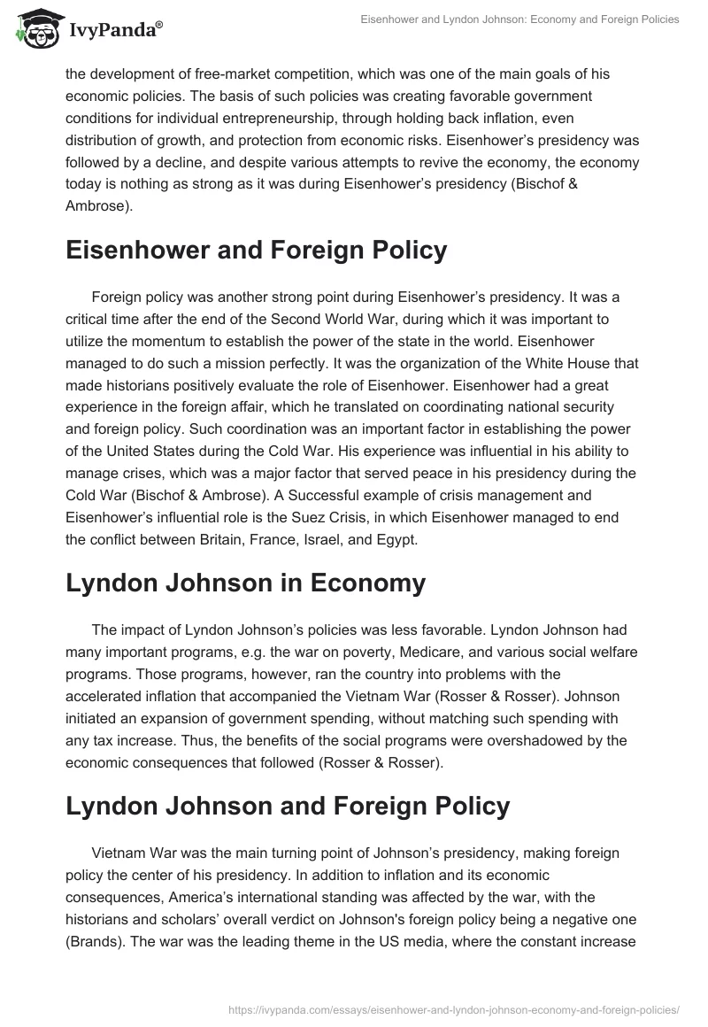 Eisenhower and Lyndon Johnson: Economy and Foreign Policies. Page 2