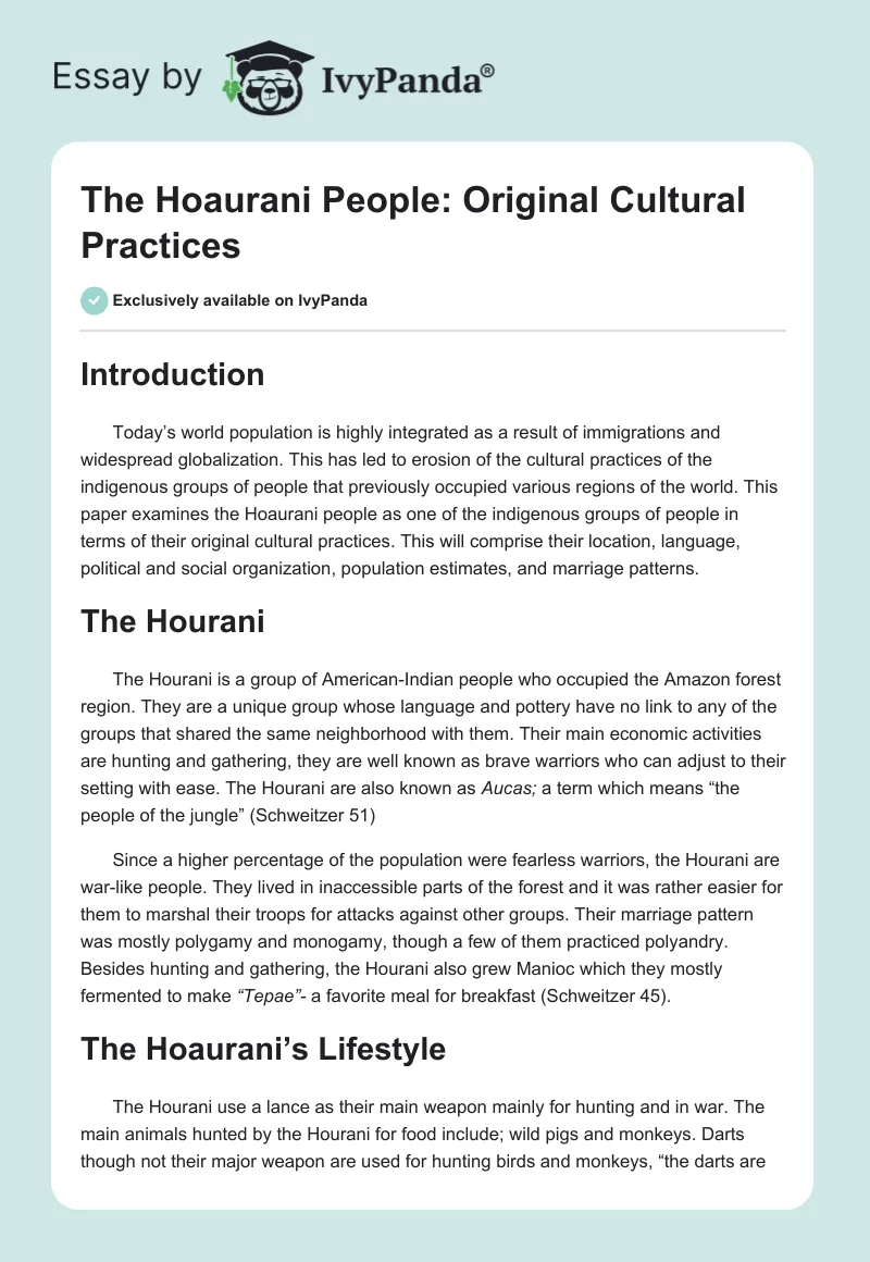 The Hoaurani People: Original Cultural Practices. Page 1