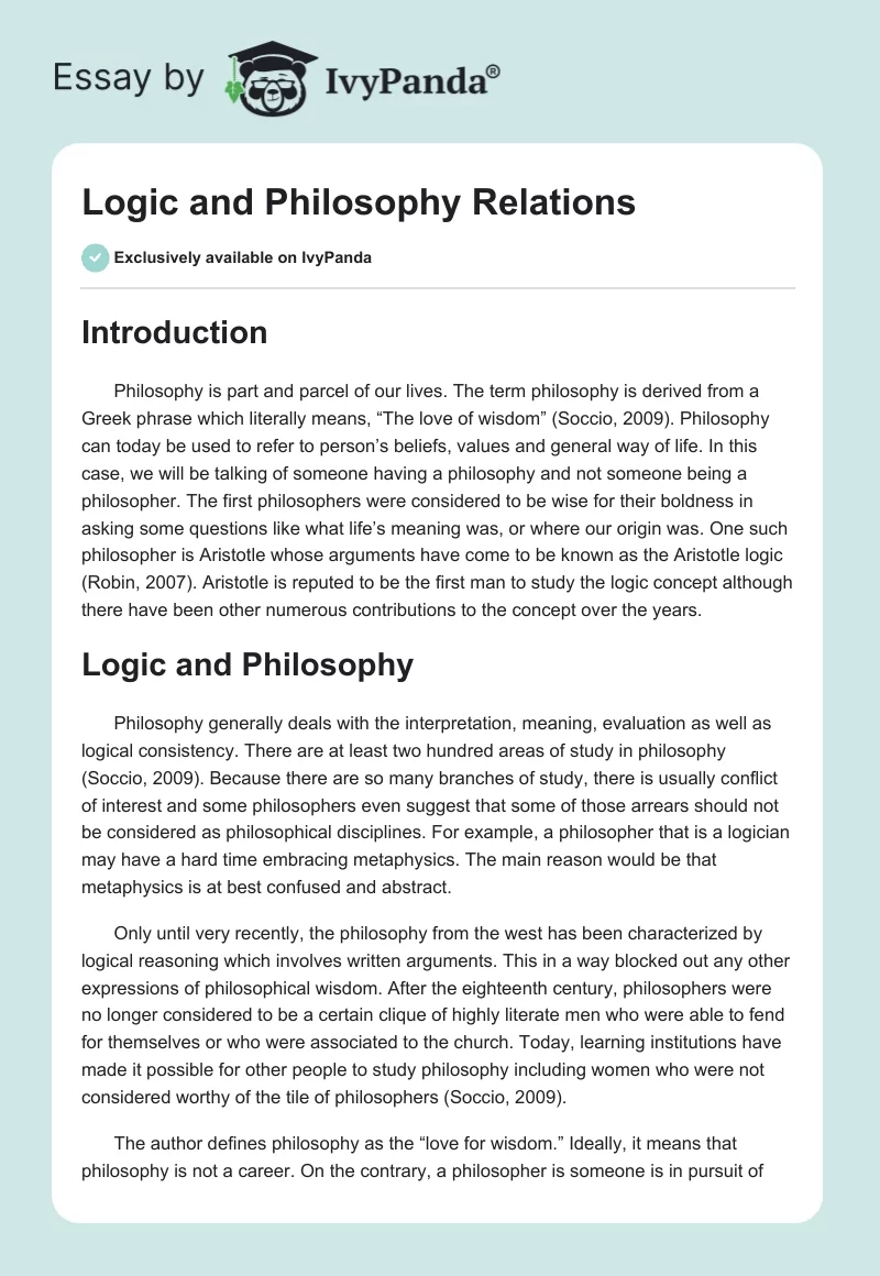 Logic and Philosophy Relations. Page 1