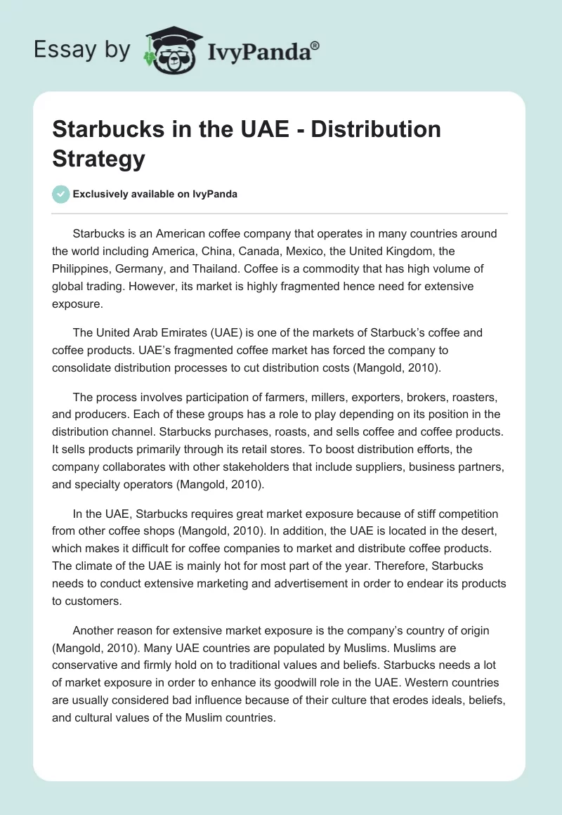 Starbucks in the UAE - Distribution Strategy. Page 1