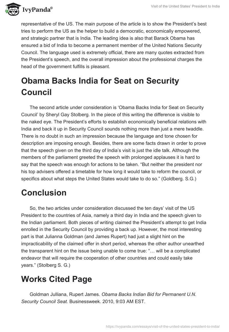 Visit of the United States’ President to India. Page 2