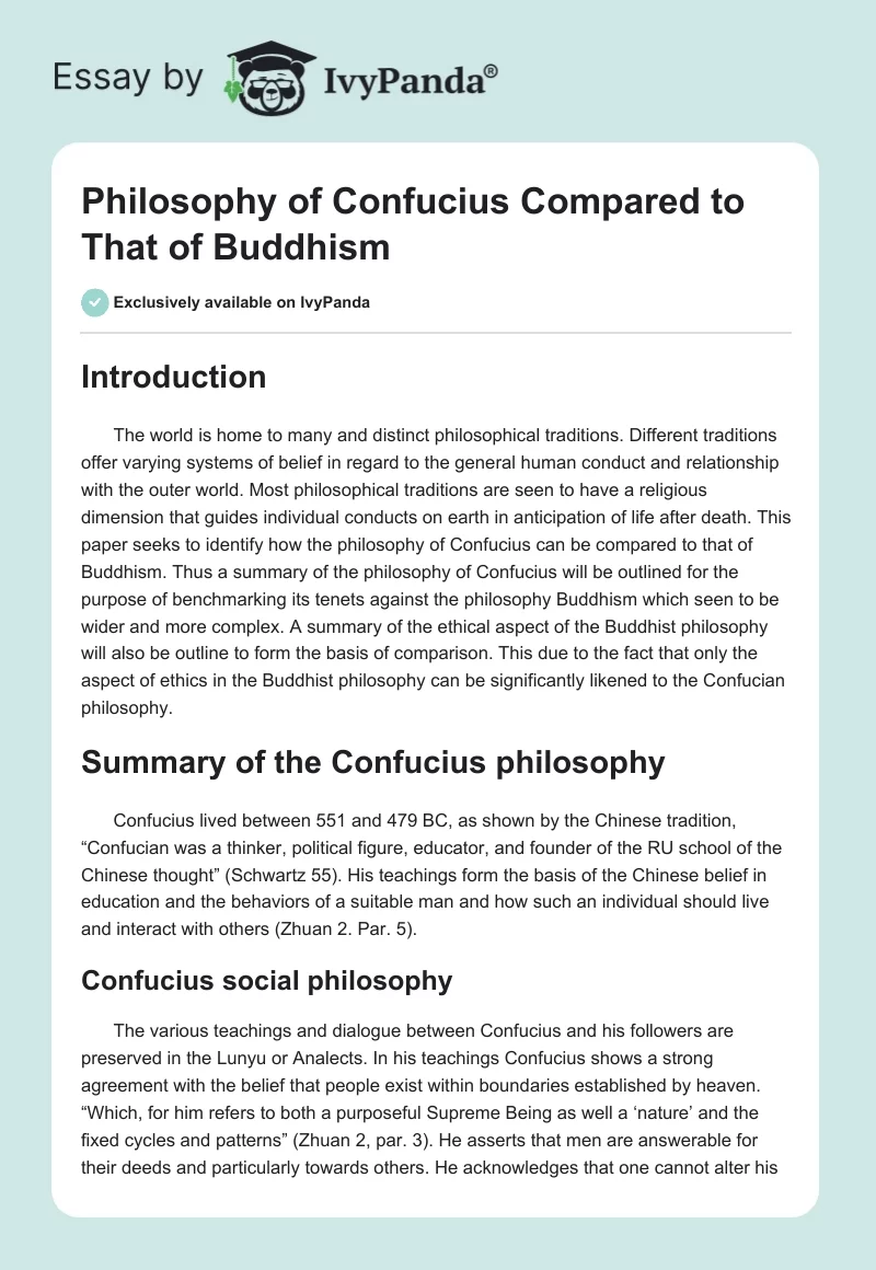 Philosophy of Confucius Compared to That of Buddhism. Page 1
