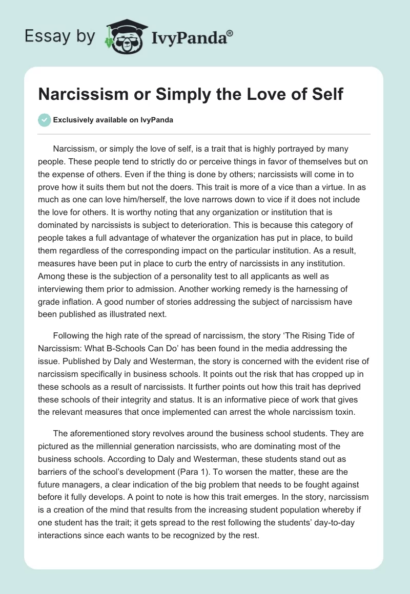 Narcissism or Simply the Love of Self. Page 1