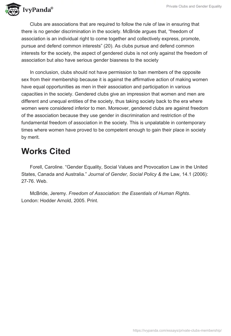 Private Clubs and Gender Equality. Page 2