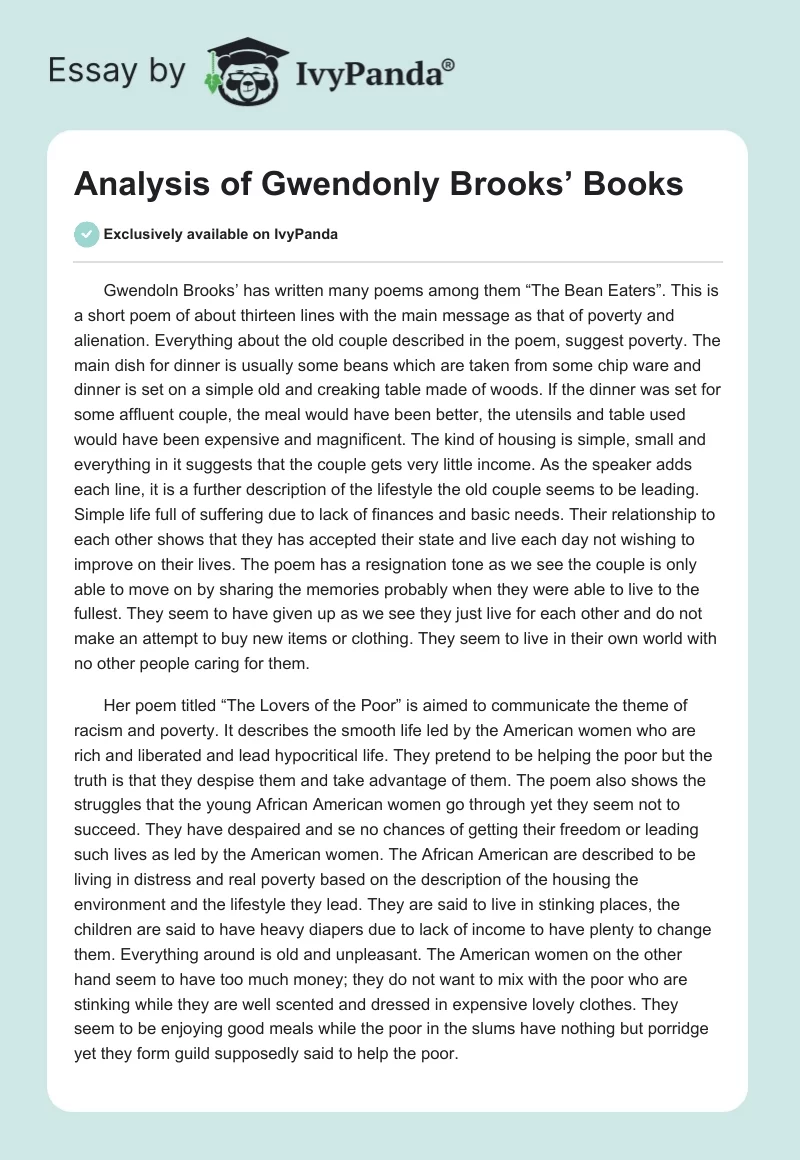 Analysis of Gwendonly Brooks’ Books. Page 1
