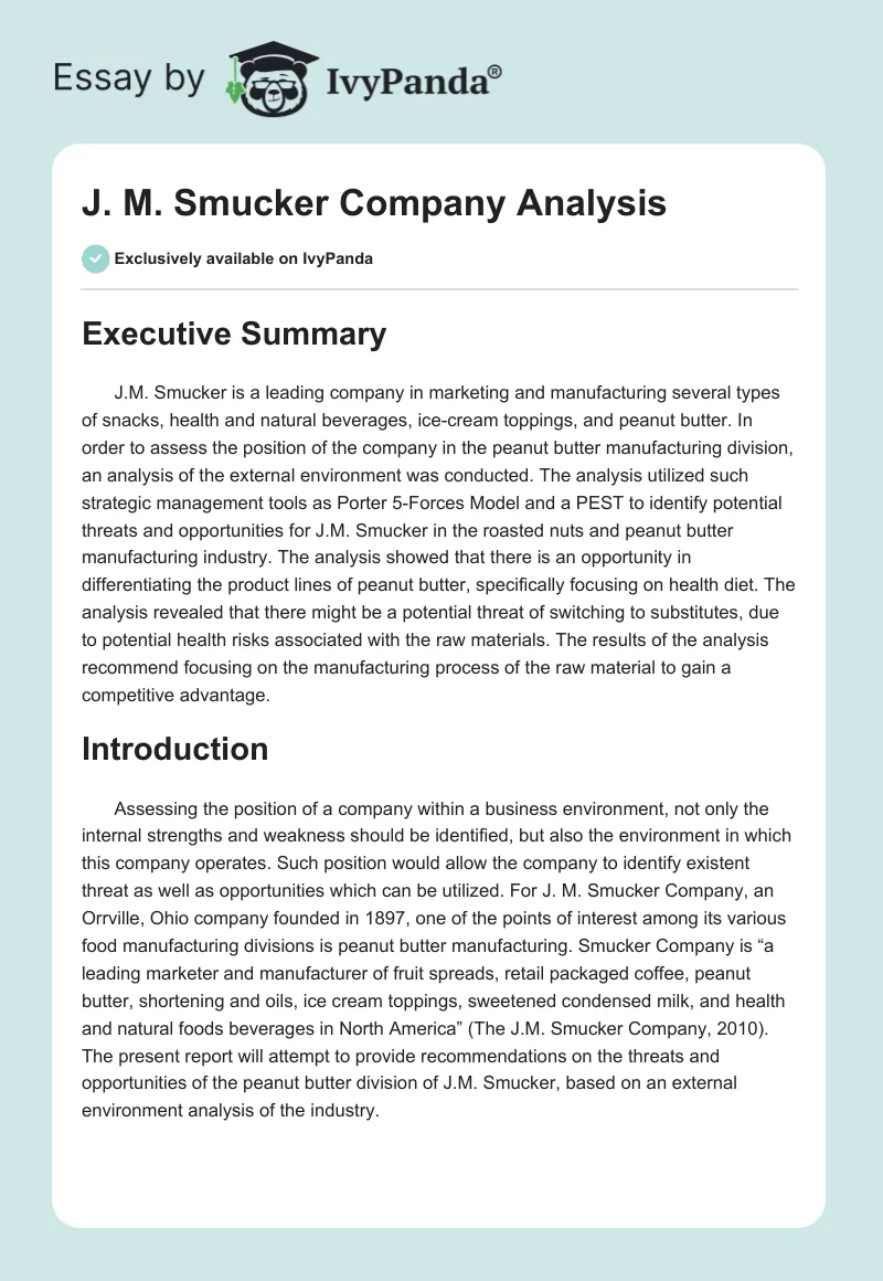 J. M. Smucker Company Analysis. Page 1