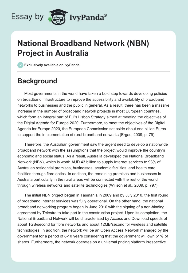 National Broadband Network (NBN) Project in Australia. Page 1