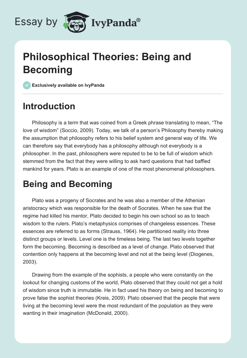 Philosophical Theories: Being and Becoming. Page 1