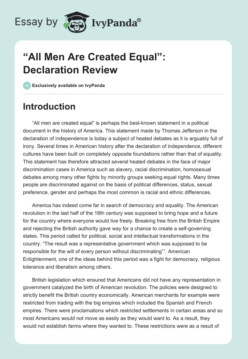 “All Men Are Created Equal”: Declaration Review. Page 1