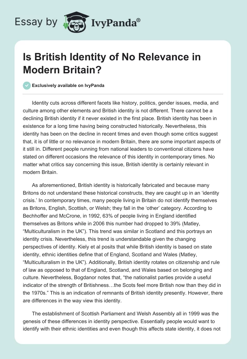 Is British Identity of No Relevance in Modern Britain?. Page 1