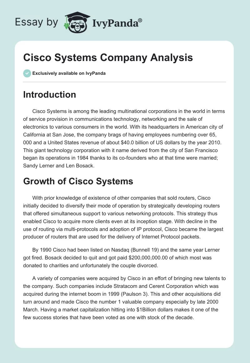 Cisco Systems Company Analysis. Page 1