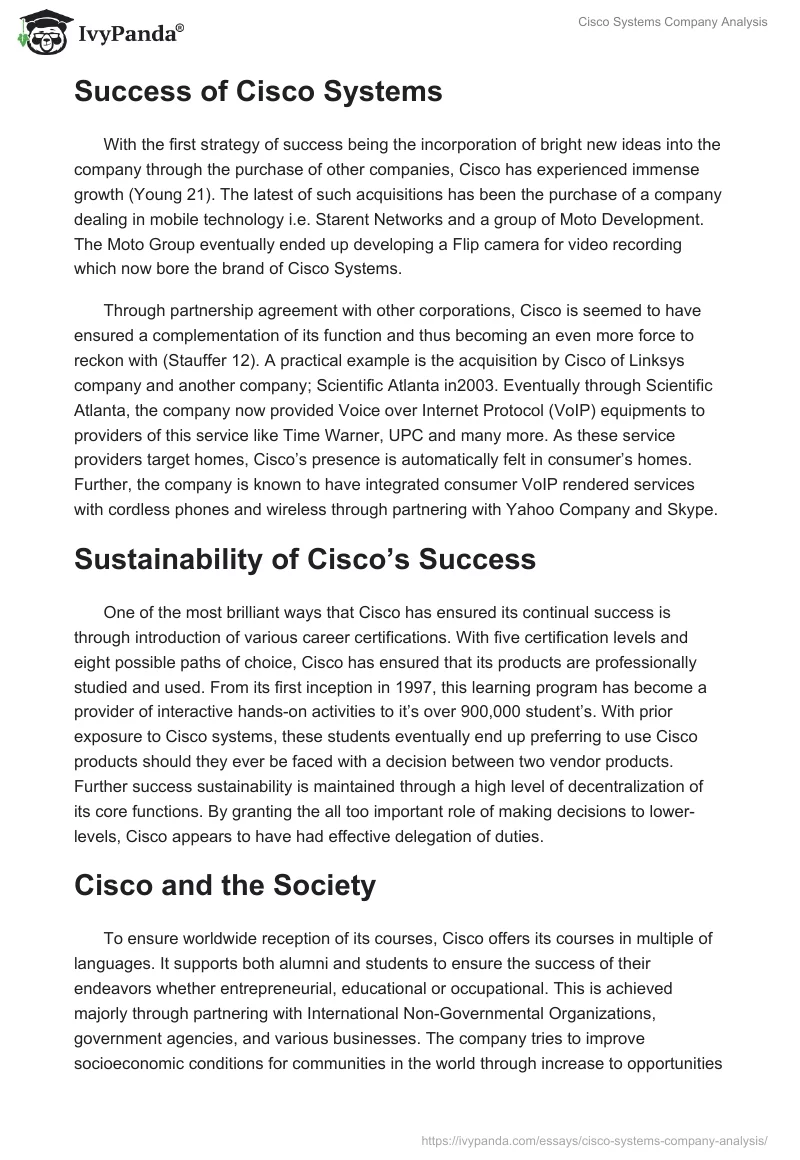 Cisco Systems Company Analysis. Page 2