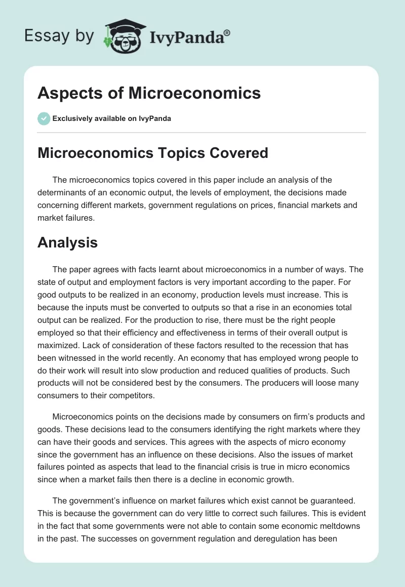 Aspects of Microeconomics. Page 1