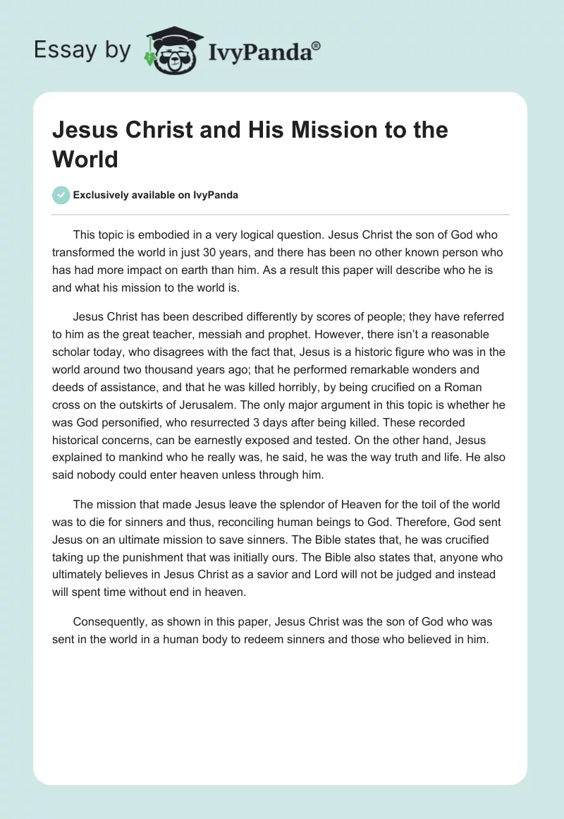Jesus Christ and His Mission to the World. Page 1